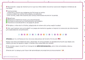 Vista previa - Tarjetas / Manipulativos - Juego de Memoria - Carnaval - página 1