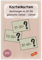 Vorschau - Aufgabenkarten - Karteikarten - Rechnungen im ZR 100: gemischte Zehner - Zehner - Deckblatt