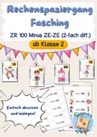 Vorschau - Arbeitsblätter - Rechenspaziergang Fasching ZR 100 Subtraktion (ZE-ZE, 2-fach diff.) - Deckblatt