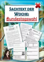 Vorschau - Stundenentwürfe - Sachtext der Woche: BUNDESTAGSWAHL 2025 (kompetenzorientiertes Aufgabenheft) - Deckblatt
