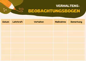 Vorschau - Lehrpläne/Lehrermaterial - Verhaltensbeobachtungsbogen für Lehrkräfte - Seite 1