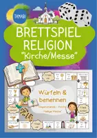 Vorschau - Spiele - Religion - Brettspiel "Gegenstände Kirche & Heilige Messe" | Heilige Messe Grundschule | Religion Klasse 2, 3 & 4 | Kirchenraum spielerisch üben | Brettspiel Religion | Kirche - Deckblatt