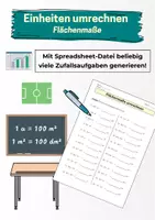 Vorschau - Arbeitsblätter - Flächenmaße umwandeln (Einheiten umrechnen) - Deckblatt