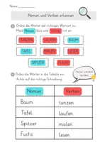 Vorschau - Arbeitsblätter - Nomen und Verben unterscheiden mit Lösungen und Tippkarten - Seite 2