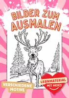 Vorschau - Arbeitsblätter - Lustige Rentiere Ausmalbilder Kunst Kunstidee zum Ausmalen - Deckblatt
