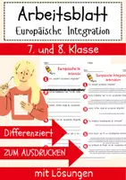 Vorschau - Arbeitsblätter - Europäische Integration Arbeitsblatt 7. & 8. Klasse Europäische Union AB mit Lösungen - Deckblatt