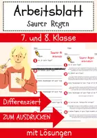 Vorschau - Arbeitsblätter - Saurer Regen Arbeitsblatt 7. & 8. Klasse Luftverschmutzung AB mit Lösungen - Deckblatt