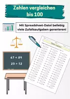 Vorschau - Arbeitsblätter - Zahlen vergleichen bis 100 - Klasse 1 / 2 - Deckblatt
