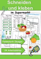Vorschau - Mal- und Bastelvorlagen - Ausschneiden und kleben im Supermarkt - Wortschatz basteln Feinmotorik (Grundschule) - Deckblatt