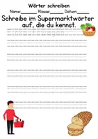 Vorschau - Arbeitsblätter - im Supermarkt Wörter und Sätze schreiben und Silben DaZ/DaF, deutsch - Seite 1