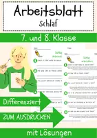 Vorschau - Arbeitsblätter - Schlaf Arbeitsblatt 7. & 8. Klasse Schlafzyklen AB mit Lösungen - Deckblatt