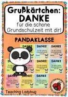 Vorschau - Bildkarten - Grußkärtchen Pandaklasse - DANKE für die schöne Grundschulzeit mit dir! - Deckblatt