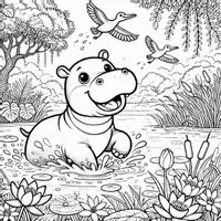 Aperçu - Matériel pour travaux manuels / dessin - Hippopotame - Coloriages (50 modèles à colorier) - Page de couverture