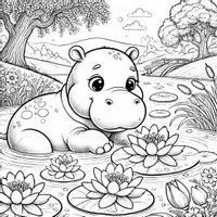Aperçu - Matériel pour travaux manuels / dessin - Hippopotame - Coloriages (50 modèles à colorier) - Page 3