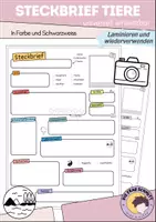 Vorschau - Arbeitsblätter - Steckbrief - für alle Tierarten (DINA4 oder Poster) - Deckblatt
