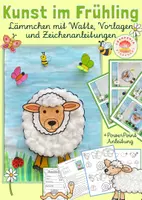 Vorschau - Mal- und Bastelvorlagen - Kunst im Frühling/Ostern: Lamm auf der Wiese mit Watte (3D-Effekt) - Deckblatt