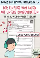 Vorschau - Arbeitsblätter - Auswirkungen von Musik auf unsere Konzentration - 14 min. Video mit Arbeitsblatt - Deckblatt