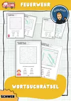 Vorschau - Arbeitsblätter - Feuerwehr: schwere Wortsuchrätsel für Grundschüler - Deckblatt