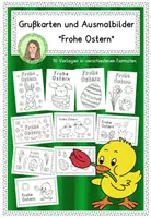 Vorschau - Mal- und Bastelvorlagen - Grußkarten und Ausmalbilder "Frohe Ostern" Ostergrüße - Deckblatt