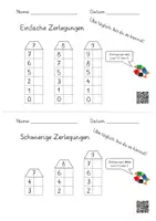 Vorschau - Arbeitsblätter - Die Zahlen 7, 8 und 9 zerlegen mit Farbunterstützung (5 AB mit Lernvideolink) - Seite 1