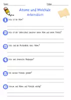Vorschau - Arbeitsblätter - Atome und Moleküle Arbeitsblatt 7. & 8. Klasse Chemische Reaktionen AB mit Lösungen - Seite 1