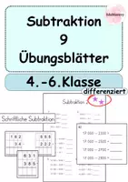 Vorschau - Unterrichtsreihen - Subtraktion | Minusrechnen | differenzierte Arbeitsblätter | 4.-6. Klasse - Deckblatt