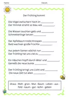 Vorschau - Arbeitsblätter - Frühlingsgedichte Klasse 3/4: Reimwörter ergänzen - Seite 1