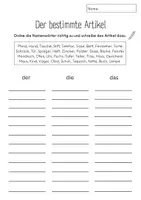 Vorschau - Arbeitsblätter - Der bestimmte und unbestimmte Artikel - Seite 1