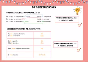 Vorschau - Poster - Merkblatt "die Objektpronomen le, la, les, l', me, te, nous, vous" - Seite 1