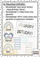 Vorschau - Mal- und Bastelvorlagen - Geburtstagskalender | Boho Regenbogen | Klassenzimmer Geburtstagsdeko - Seite 2