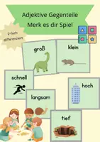 Vorschau - Stationenlernen - Gegenteile Adjektive Merk es dir Spiel Partnerarbeit Deutsch DaZ - Deckblatt