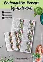 Vorschau - Mal- und Bastelvorlagen - Feriengrüße Kärtchen mit Rezept: Spinatsalat mit Radieschen - Seite 1