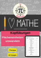 Vorschau - Arbeitsblätter - Kopfübung 10 Flächeneinheiten umwandeln – cm², dm² & m² (Klasse 5/6) | Üben & Wiederholen | Mit Lösungen - Deckblatt