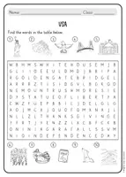 anteprima - Schede informative - USA word search / Gioco di ricerca di parole (Inglese) - Pagina 1