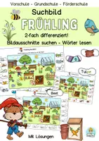 Vorschau - Arbeitsblätter - Suchbild Frühling, visuelle Wahrnehmung und Leseförderung Klasse 1, Vorschule, Förderunterricht - Deckblatt