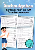 Vorschau - Arbeitsblätter - Sachaufgaben im Zahlenbereich bis 100: Grundrechenarten plus, minus, mal, geteilt - Deckblatt