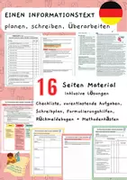 Vorschau - Unterrichtsreihen - Einen Informationstext planen, schreiben, überarbeiten - Materialgestütztes Schreiben inklusive Checkliste, Schreibplan, Formulierungshilfen, Methodenkästen, vorentlastende Aufgaben und Lösungen! - Deckblatt