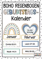 Vorschau - Mal- und Bastelvorlagen - Geburtstagskalender | Boho Regenbogen | Klassenzimmer Geburtstagsdeko - Deckblatt