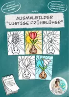 Vorschau - Spiele - Ausmalbilder Mosaikbilder "Lustige Frühblüher" / Frühlingsblumen - Deckblatt
