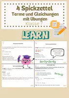 Vorschau - Merkblätter - Vier Spickzettel Terme und Gleichungen Klasse 7 - Deckblatt