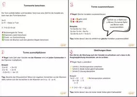 Vorschau - Merkblätter - Vier Spickzettel Terme und Gleichungen Klasse 7 - Seite 1