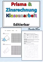 Vorschau - Klassenarbeiten - Klassenarbeit: Prismen und Zinsrechnung (editierbar) - Deckblatt