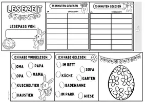 Vorschau - Mal- und Bastelvorlagen - Ostern Lesepass Leporello und Bastelvorlage Lesezeichen, Osterferien - Seite 1