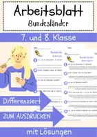 Vorschau - Arbeitsblätter - Bundesländer Arbeitsblatt (1) 7. & 8. Klasse Föderalismus AB mit Lösungen - Deckblatt