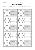Vorschau - Arbeitsblätter - Die Uhr - Deckblatt