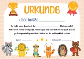 Vorschau - Poster - Sport Urkunde für die Klasse. Urkunde Sporttag, Sportfest Grundschule. - Seite 1
