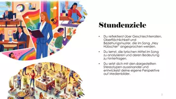 Vorschau - Präsentationen/Tafelbilder - Hey Hübscher! - Ein kritischer Blick auf Geschlechterrollen, Beziehungen und Medienbilder - Songtextanalyse - Seite 1