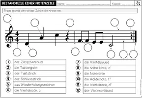 Vorschau - Arbeitsblätter - NOTENLEHRE (Bestandteile einer Notenzeile) - Arbeitsblatt - Seite 1