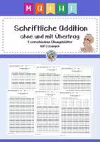 Vorschau - Arbeitsblätter - Schriftl. Addition ohne und mit Übertrag - Übungsblätter - Deckblatt