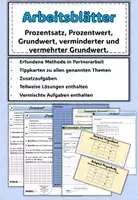 Vorschau - Arbeitsblätter - Arbeitsblätter: Prozentsatz, Prozentwert, Grundwert, Verminderter und Vermehrter Grundwert (editierbar) - Deckblatt